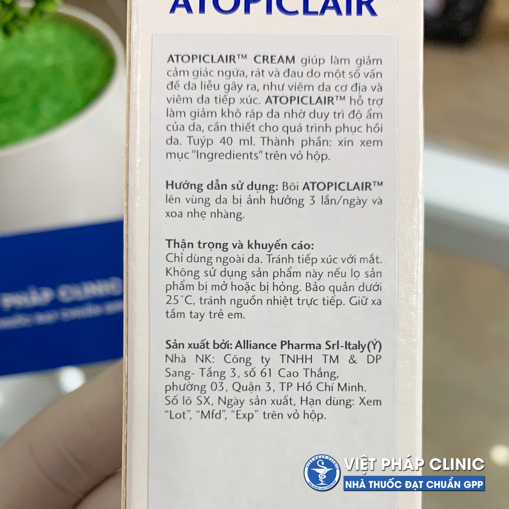 Atopiclair Cream giảm ngứa, khô rát 40ml