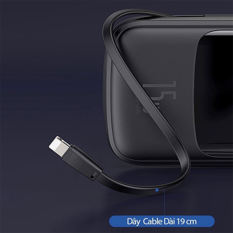Ship hoả tốc - sạc dự phòng kèm cáp sạc iphone BASEUS 15W 10000mah 2 cổng USB có đèn LED