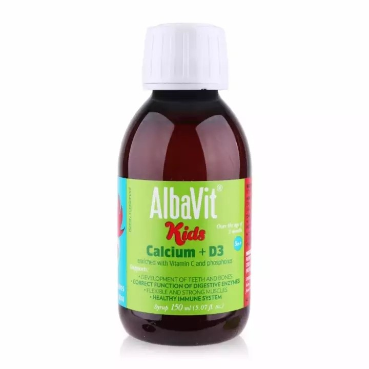 ALBAVIT KIDS CALCIUM + D3 - Giúp phát triển xương và răng chắc khỏe - Lọ 150ml