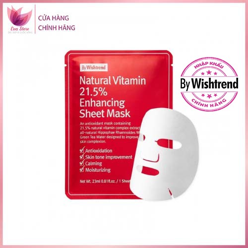 Mặt Nạ Vitamin Dưỡng Trắng Da By Wishtrend Natural Vitamin 21.5% Enhancing Sheet Mask 23ml