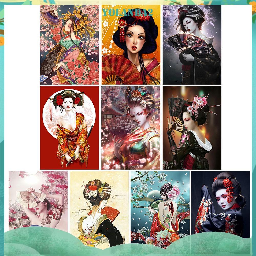 Bộ Dụng Cụ Làm Tranh Đính Kim Cương Hình Geisha Nghệ Thuật 5D DIY Trang Trí Nhà