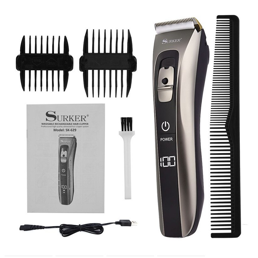 Tông Đơ Cắt Tóc Chuyên Nghiệp Surker 629 - Màn Hỉnh Hiển Thị Pin LCD - Công Nghệ Sạc Nhanh - Pin Siêu Khỏe ( 250 PHÚT )
