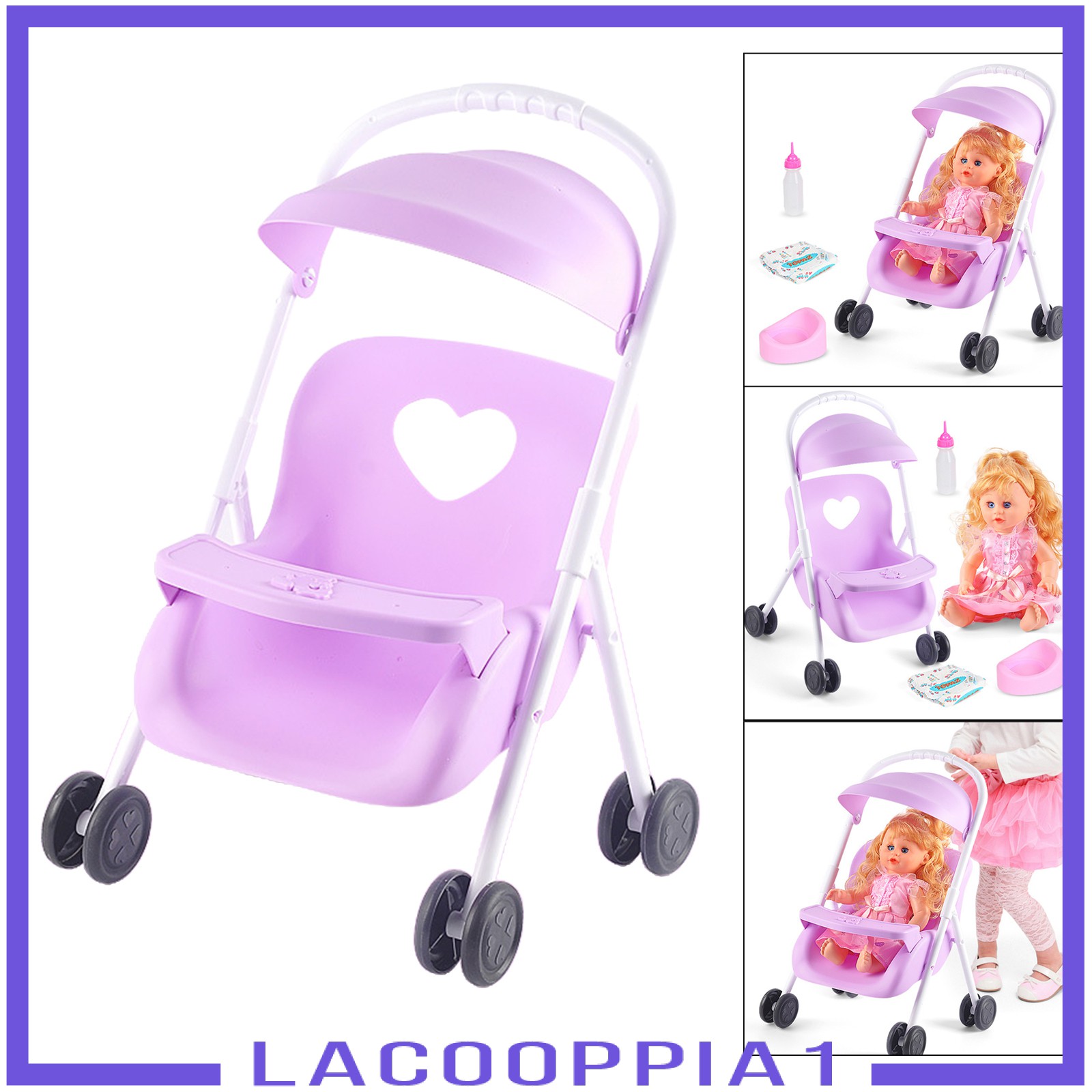 [LACOOPPIA1] Baby Doll Stroller Pushchairs Foldable Push Cart Toddlers Pretend Play Toy