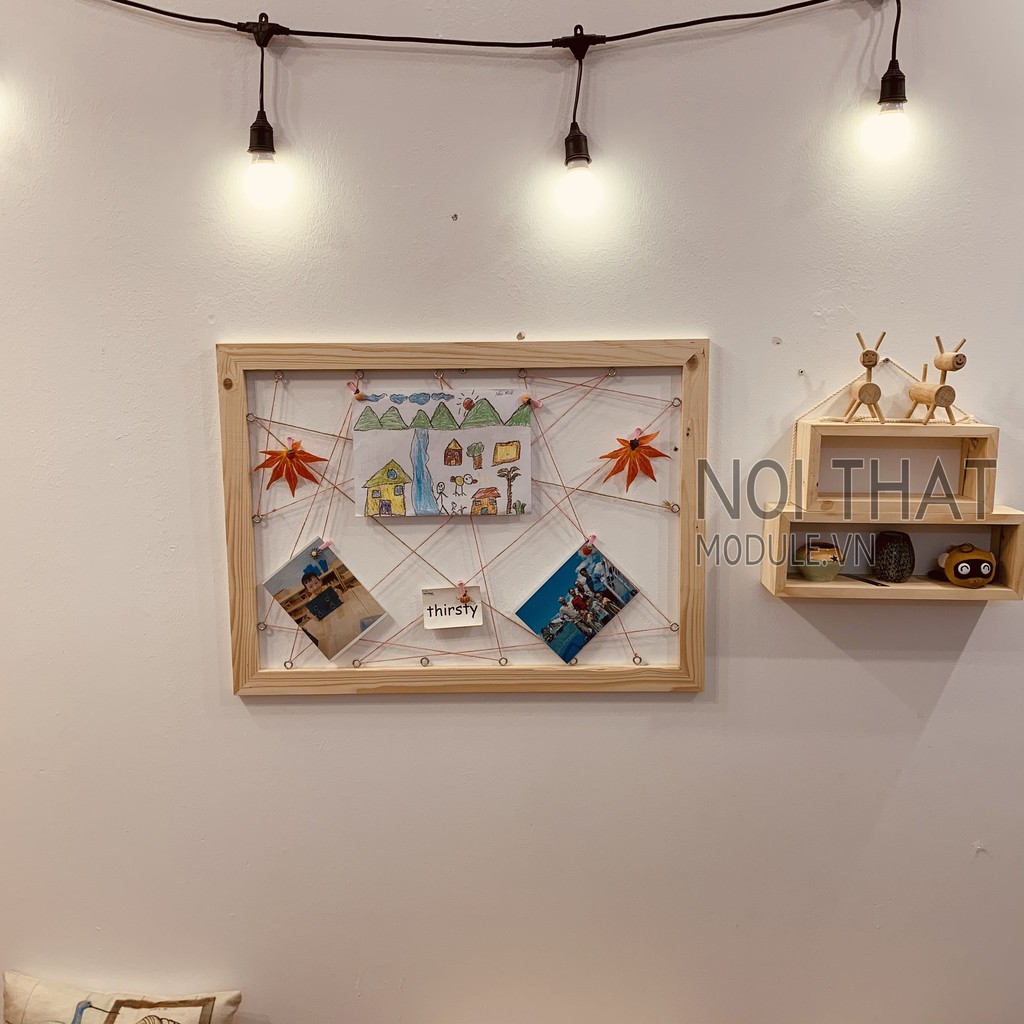 Khung ảnh decor treo tường, chất liệu gỗ thông tự nhiên bền đẹp dạng lưới