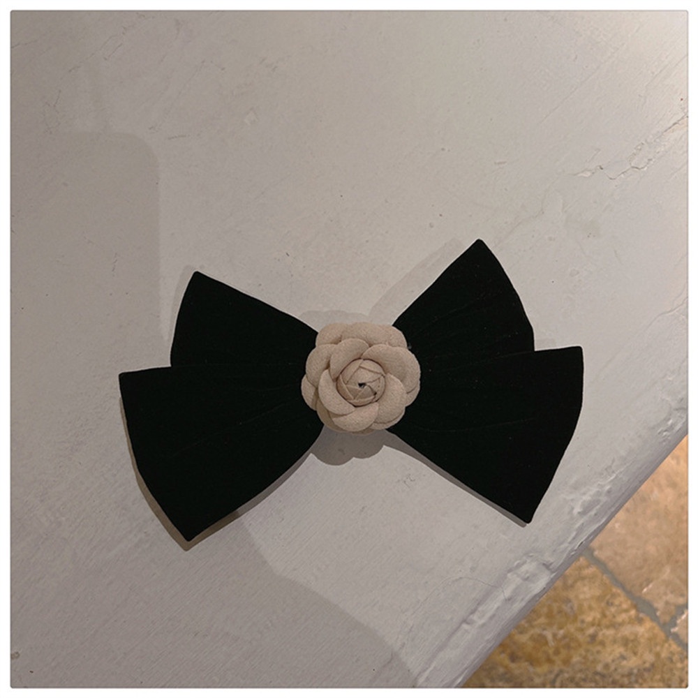 1 Kẹp Tóc Vải Nhung Đen Đính Nơ Kiểu Pháp Cổ Điển Dành Cho Nữ ★★★[Available]