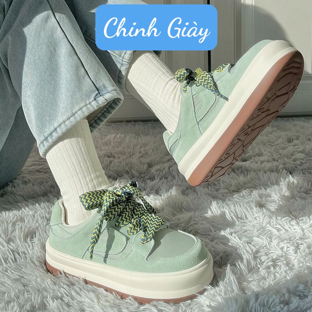 Giày thể thao nữ độn đế bánh mì xanh mint dây to phong cách thời trang tăng chiều cao