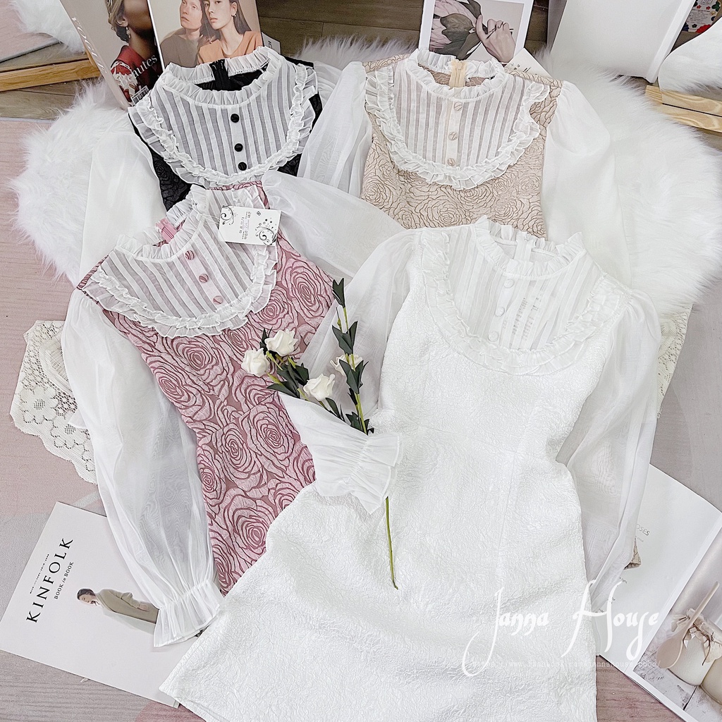 - Váy xốp hoa 3D phối tay voan tiểu thư ulzzang - M51 - jannahouse