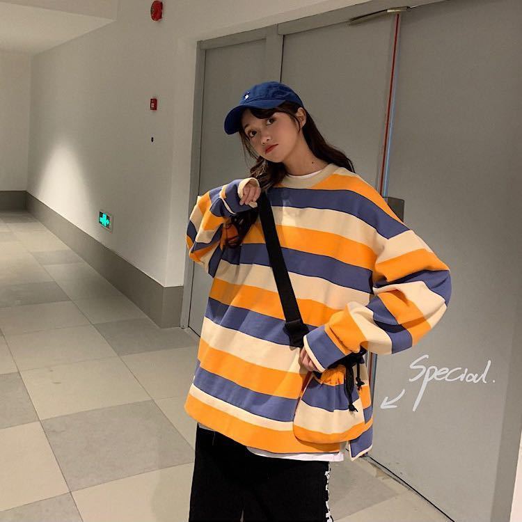 Áo thun tay dài dáng rộng họa tiết sọc ngang thời trang cho nam