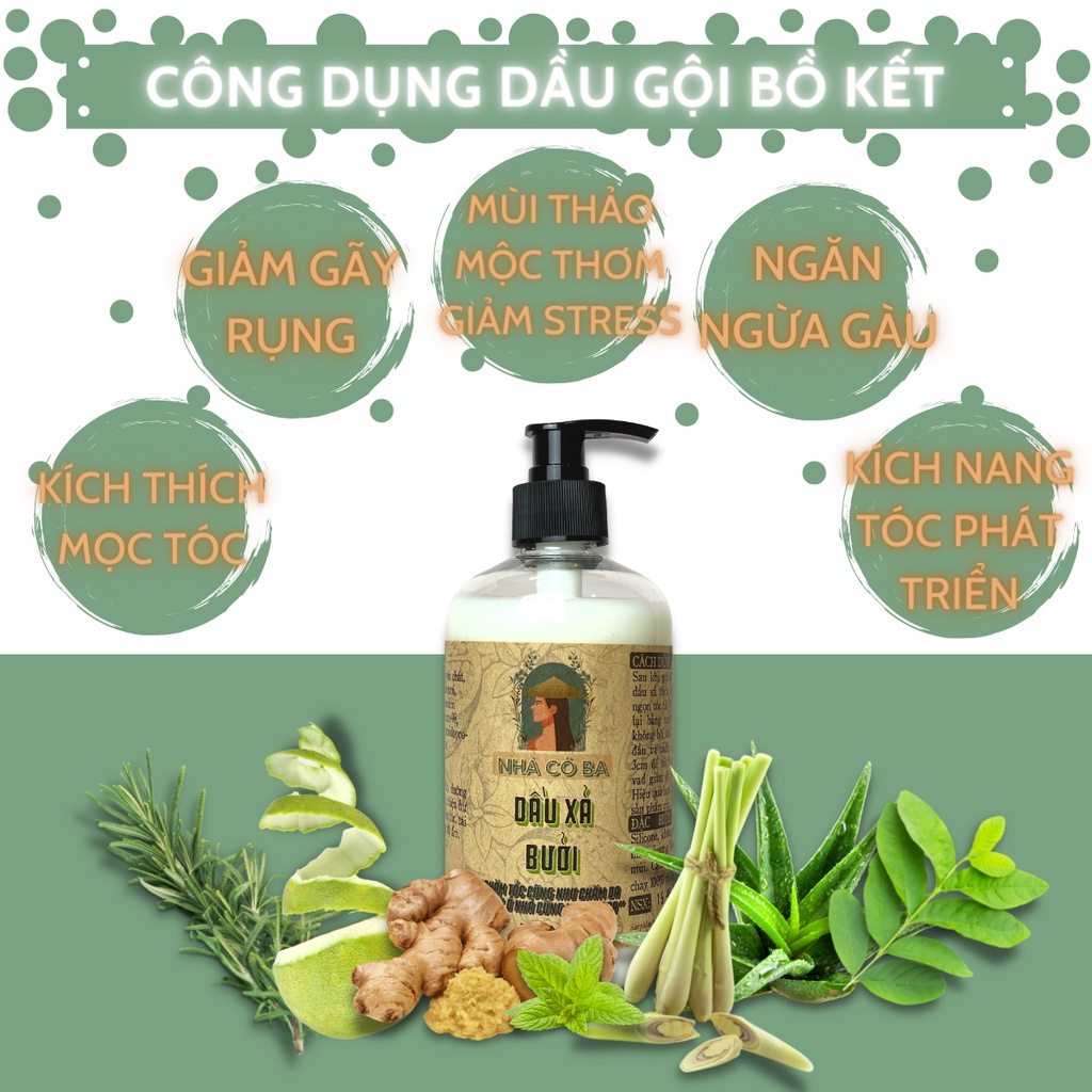 Dầu Xả Bưởi thảo mộc Nhà cô ba giúp tóc suôn mượt hạn chế gãy rụng 500ml