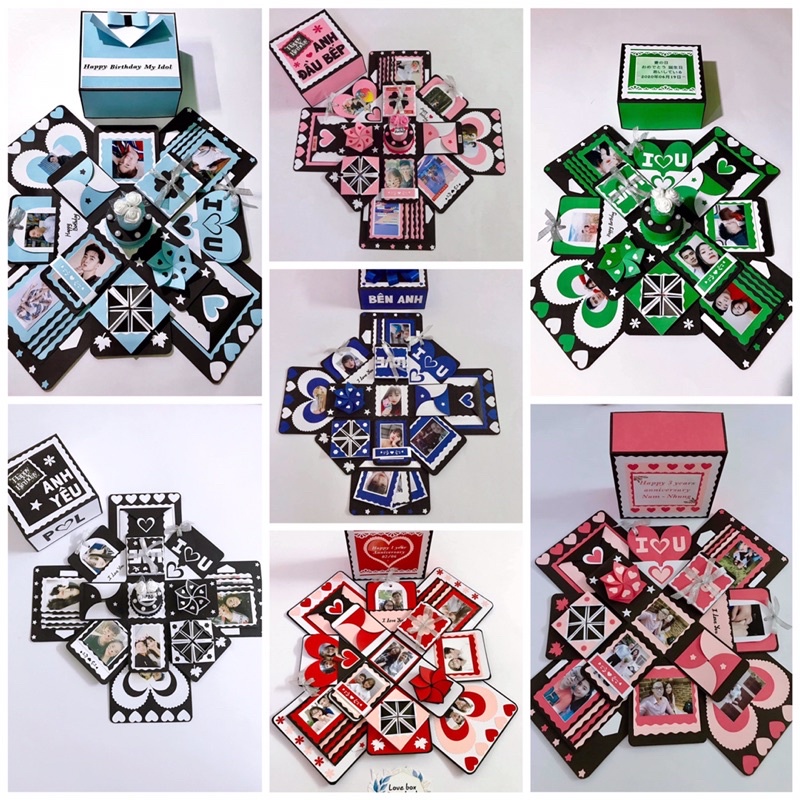 Love box -Hộp quà ảnh Handmade dáng chéo size 15cm,3 lớp giấy nền trơn màu - Đặt theo yêu cầu ( bao in ảnh)