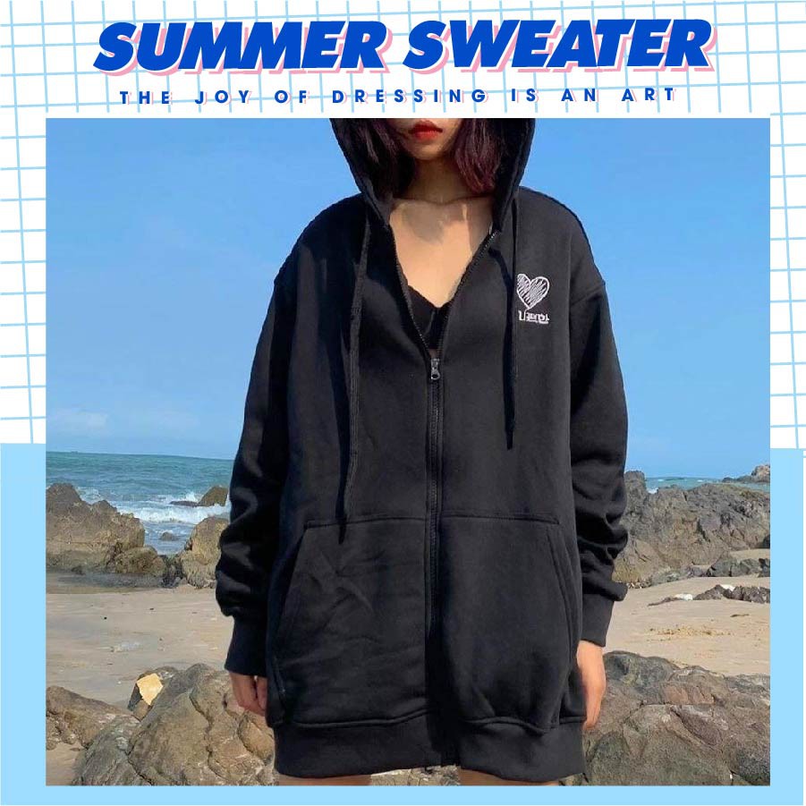 Áo hoodie in hình Trái Tim Heart có dây kéo unisex, chất nỉ dày dặn trẻ trung dành cho nam nữ SUMMER SWEATER