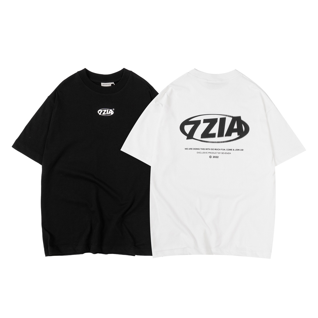 Áo thun form rộng hiệu ứng logo mờ 7ZIA - Trắng/Đen