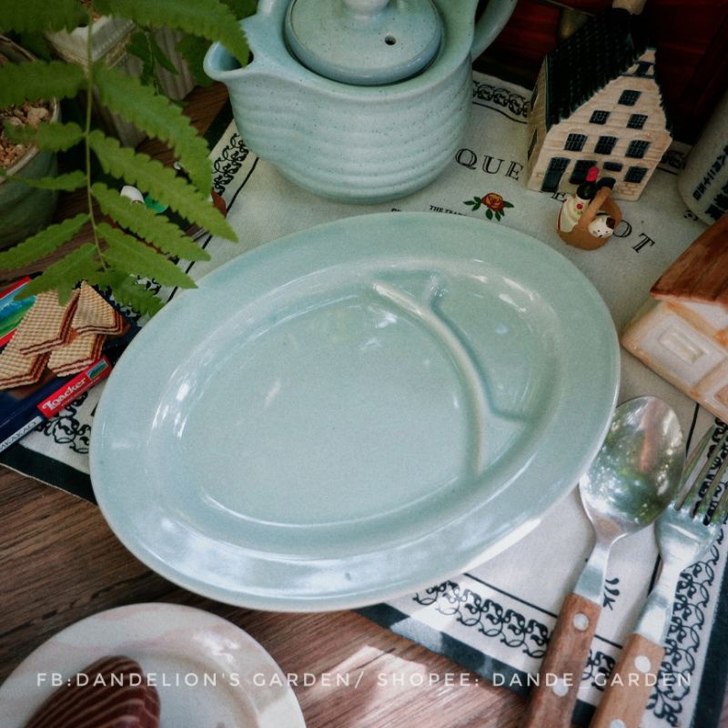 Dĩa chia ngăn sứ màu xanh nhạt pastel