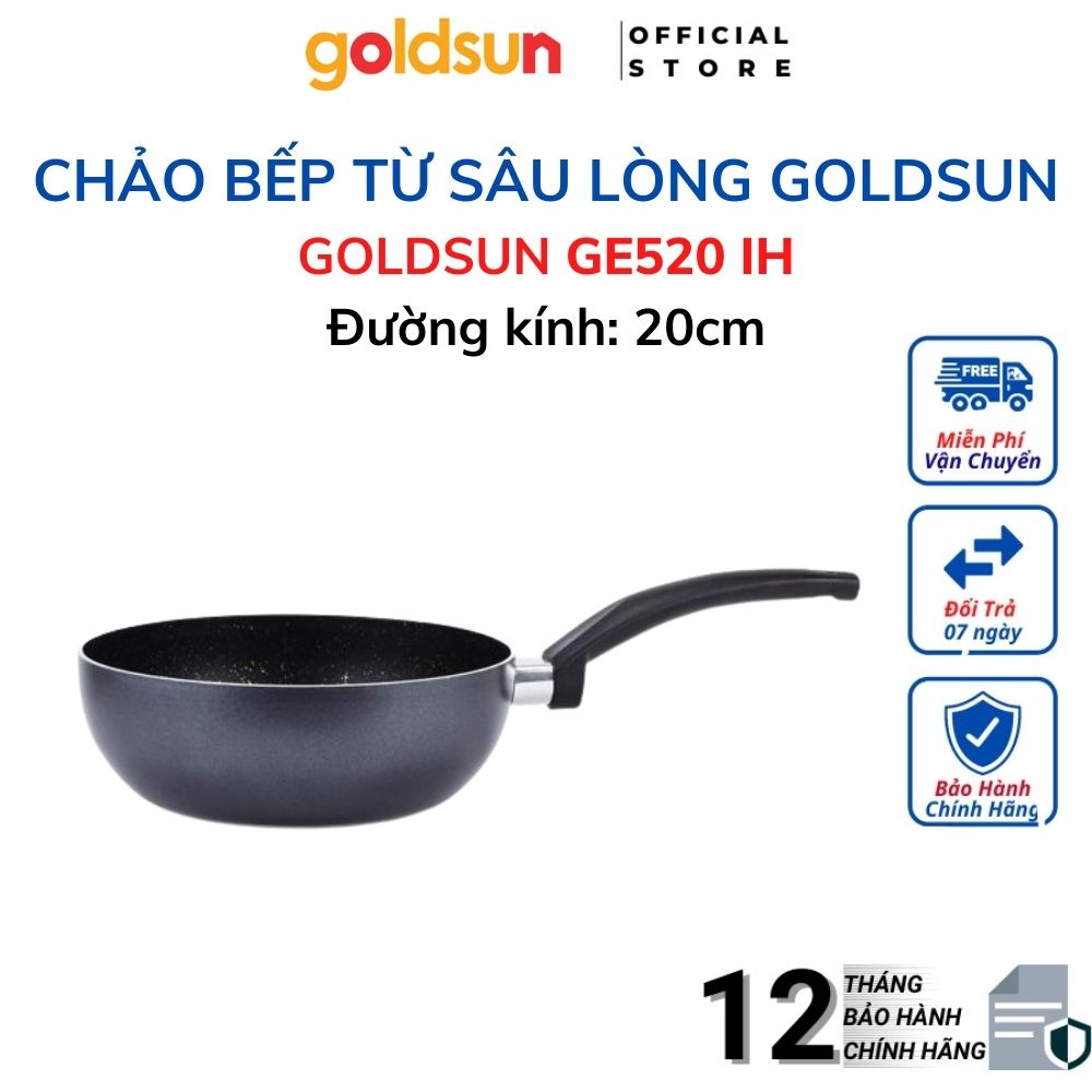 Chảo Chống Dính Sâu Lòng Bếp Từ GE520 IH GOLDSUN Chiên, Xào Đa Năng, Thiết Kế Đơn Giản, Bền Đẹp