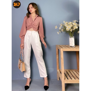 Áo Sơ Mi Xoắn Eo Croptop