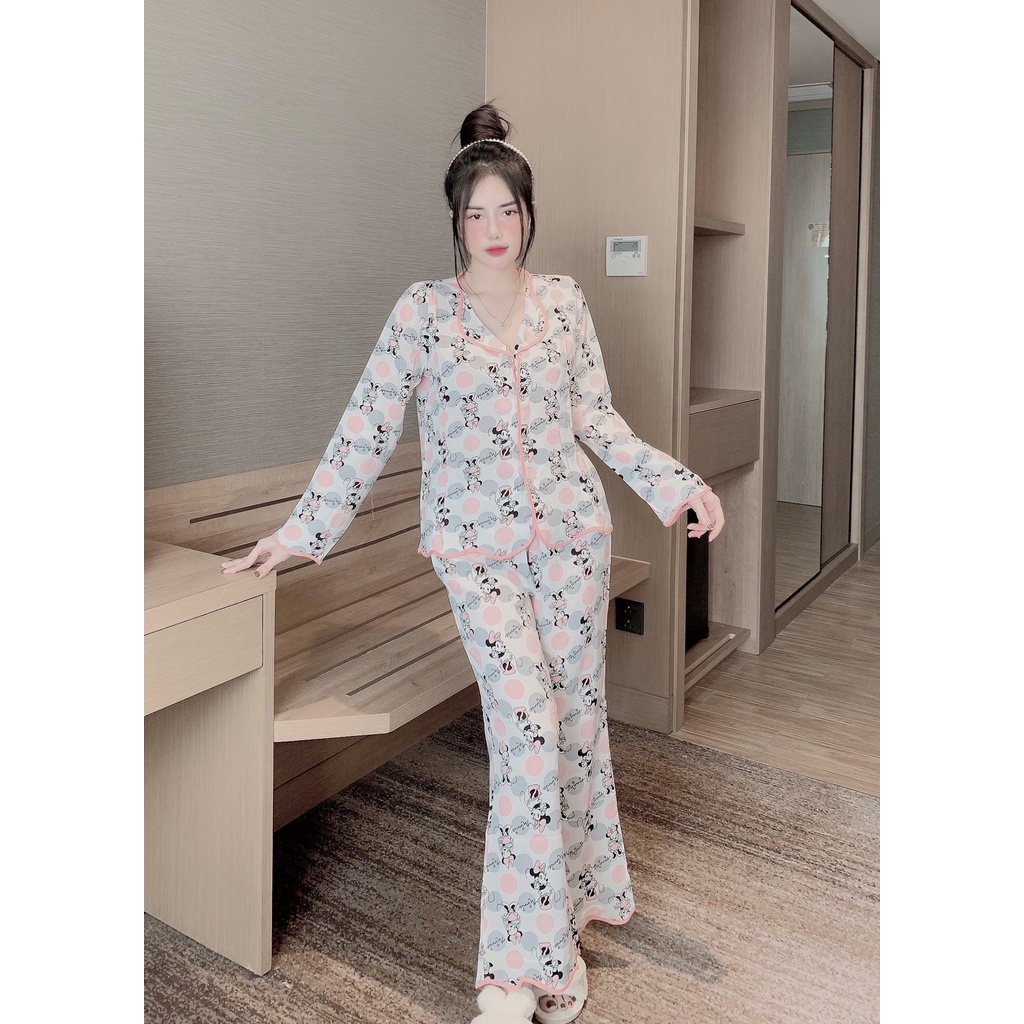 Bộ đồ ngủ nữ mặc nhà dài tay bộ pijama lụa cao cấp dễ thương KOSAVA