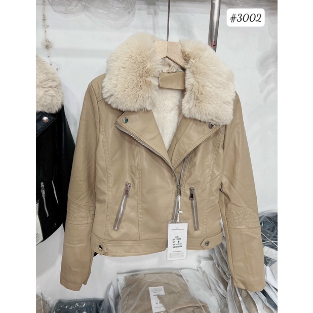 Áo khoác da trần lông bên trong  cổ lông tháo rời hàng QCL1
