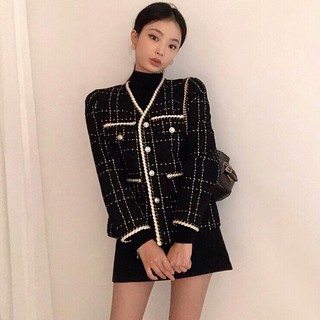 (Hàng Đẹp)Ảnh thật 5 hình cuối-HC416.Áo Tweed dáng ngắn Zennie Black Pink chanh xả