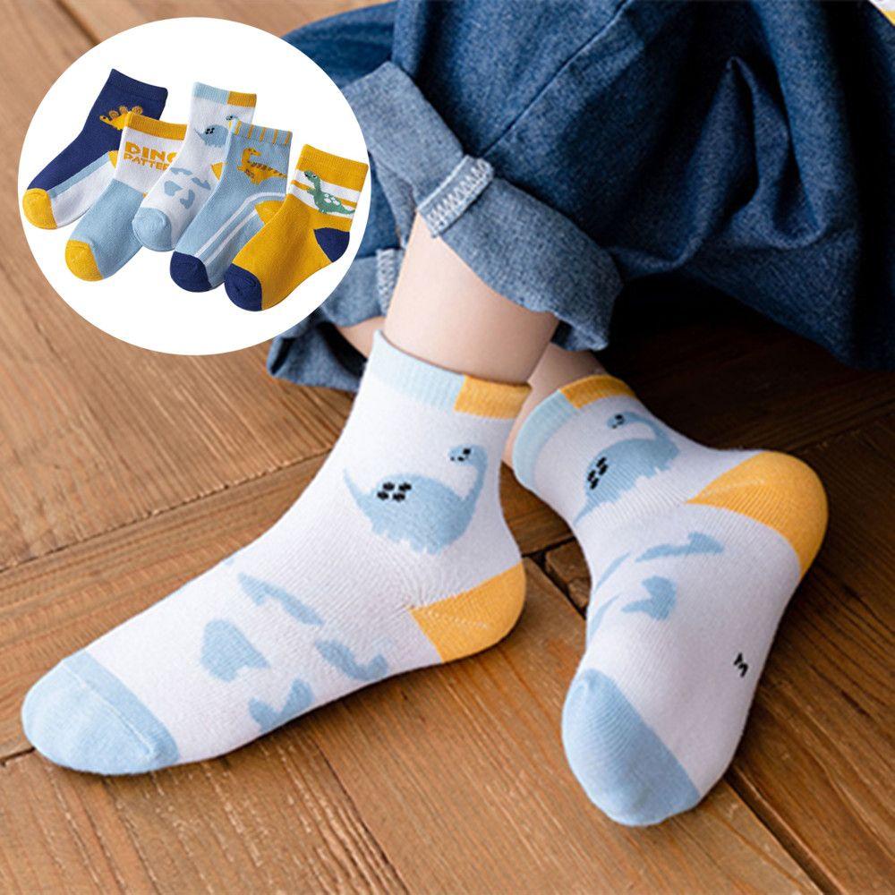 SUMU Set 5 Đôi Vớ Cotton Mềm Mại Thoáng Khí In Họa Tiết Hoạt Hình Đáng Yêu Cho Bé
