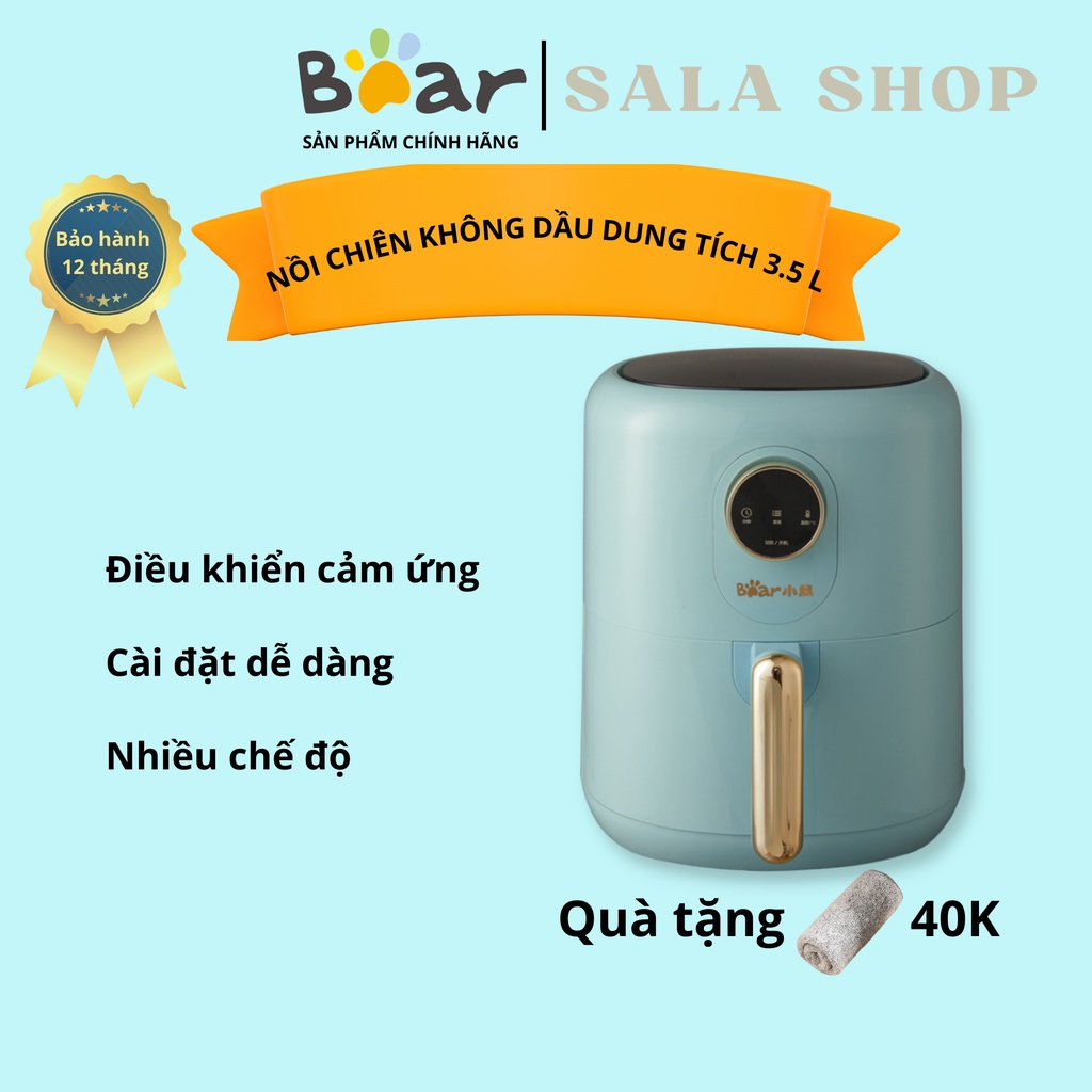 Nồi chiên không dầu Bear QZG-B14E1, 3.5L,chính hãng, dùng để nướng thịt, nướng bánh mì, quay thực phẩm, nồi chiên điện