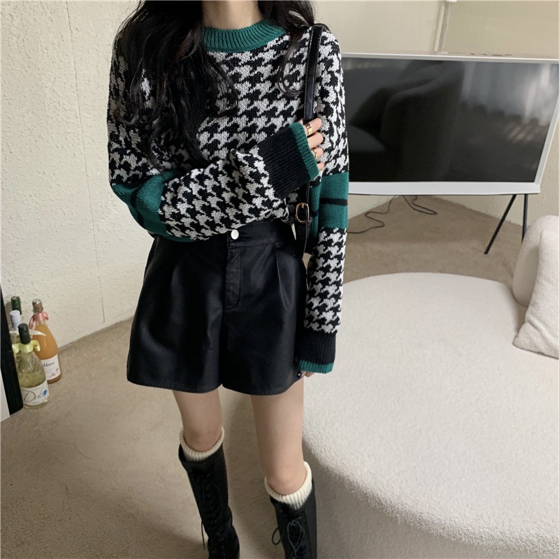 Áo len dáng rộng tay dài phối sọc thời trang retro