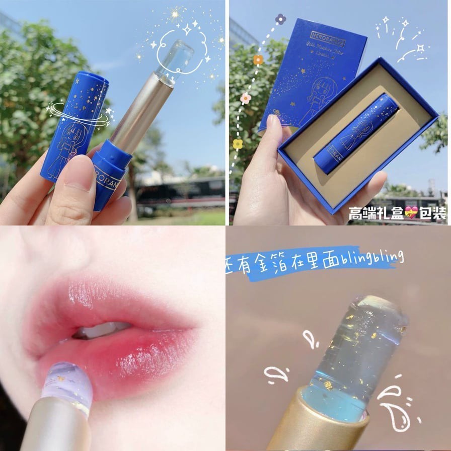 Son thạch dưỡng môi HERORANGE biến nhiệt vỏ xanh. Có 2 màu