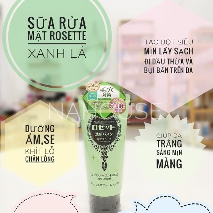 Sữa rửa mặt cho da dầu rosette marine clay smooth dòng màu xanh lá cây 120g