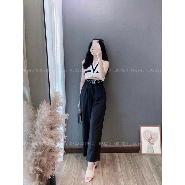 Áo len kiểu croptop phối viền cổ yếm dây bảng to chéo lưng hàng QC B65