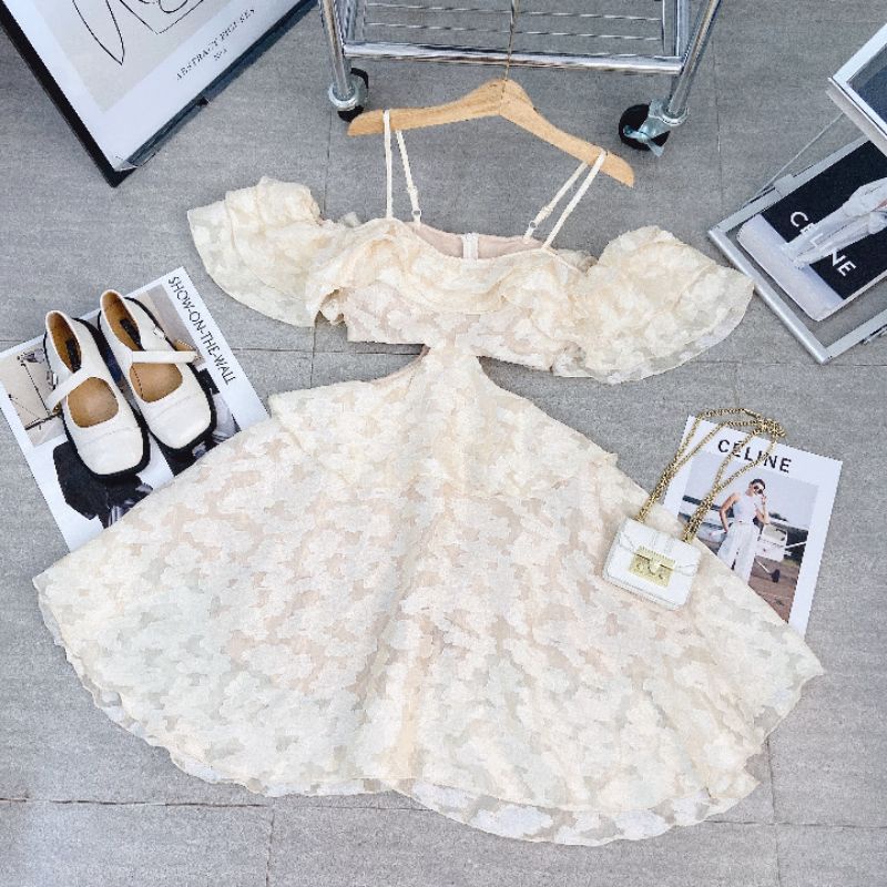 ĐẦM HOA RỚT VAI KHOÉT EO