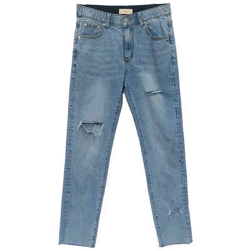 Quần jean nam xanh rách gối co dãn 4 chiều