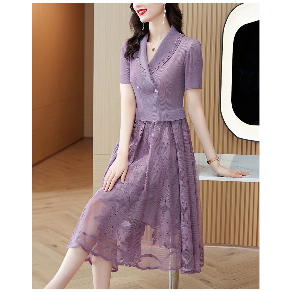 Đầm liền cao cấp cho người trung niên, người già_ Len xoè