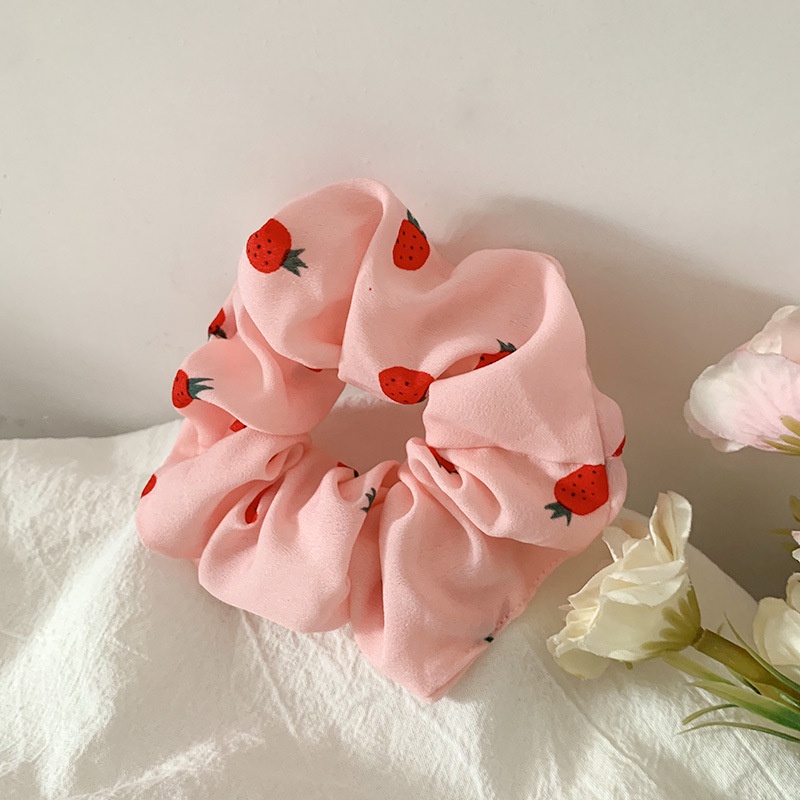 Tender afternoons Dây buộc tóc vải chiffon cao su đàn hồi họa tiết dâu tây hoạt hình phong cách Hàn Quốc đáng yêu