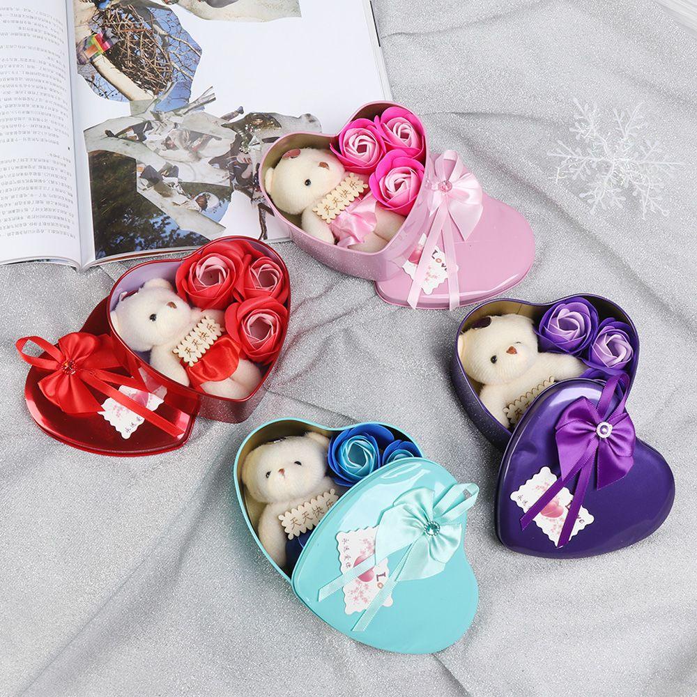 KUNHEV Set 3 Xà Phòng Thơm Hình Hoa Hồng / Gấu Hồng / Trái Tim Làm Quà Tặng Cho Bữa