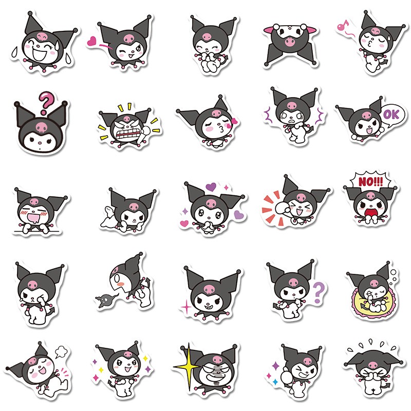 Set 50 miếng hình dán nhân vật hoạt hình Kuromi chống thấm nước đáng yêu