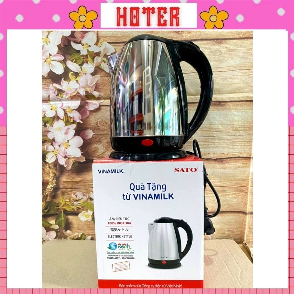 Ấm siêu tốc HOTER. Bình Đun Siêu Tốc SATO 1L8 Cao Cấp - Thân INOX - Đế Xoay - Hàng Chính Hãng.