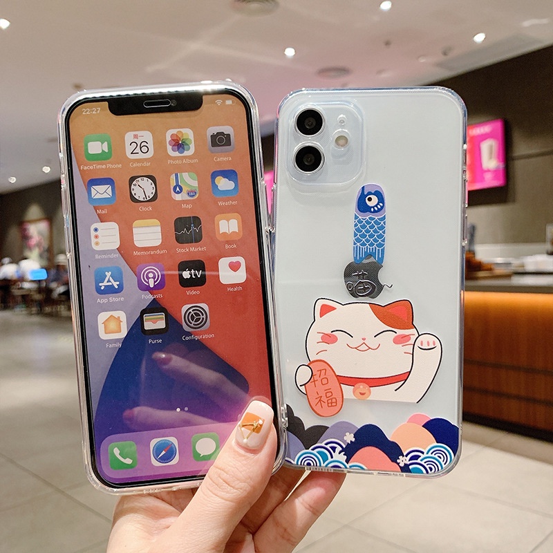 Ốp lưng iphone silicon trong suốt hình Mèo may mắn dành cho iphone 6 đến 13promax - T118 | BigBuy360 - bigbuy360.vn