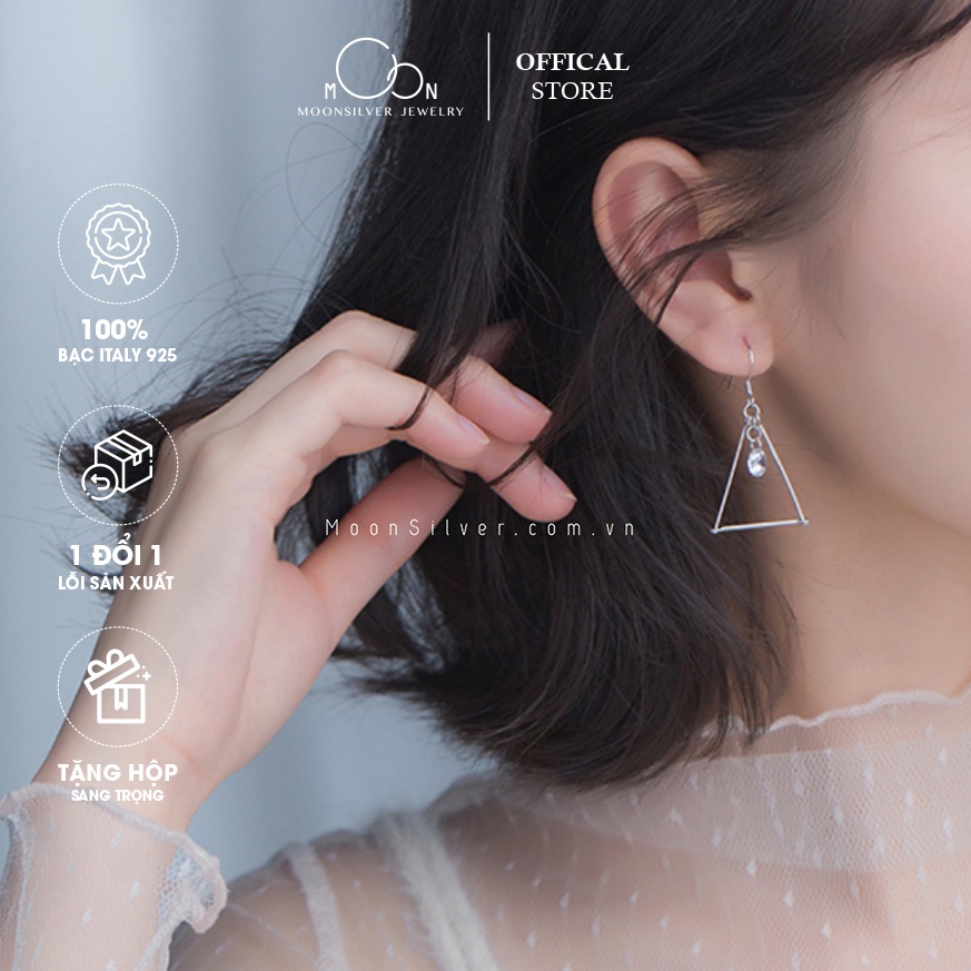 Khuyên tai bạc, bông tai bạc nữ hình tam giác đính pha lê