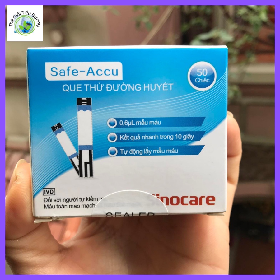 Que thử đường huyết Safe-Accu, hộp 50 que (tặng 10 kim chích máu, 10 bông tẩm cồn)