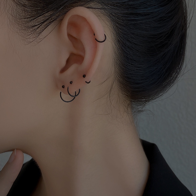 Khuyên tai tròn mạ bạc 925 thiết kế 6mm-10mm