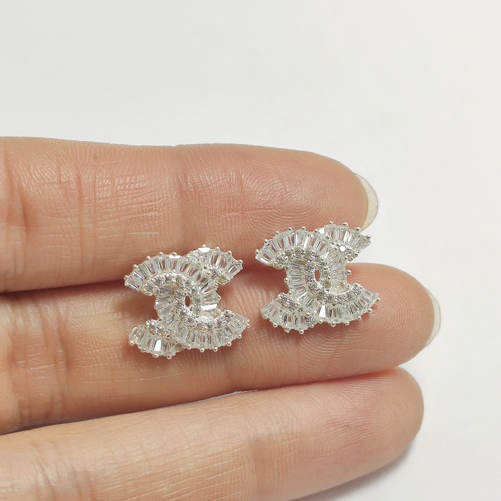 Bông tai bạc bông chữ X đính đá lấp lánh