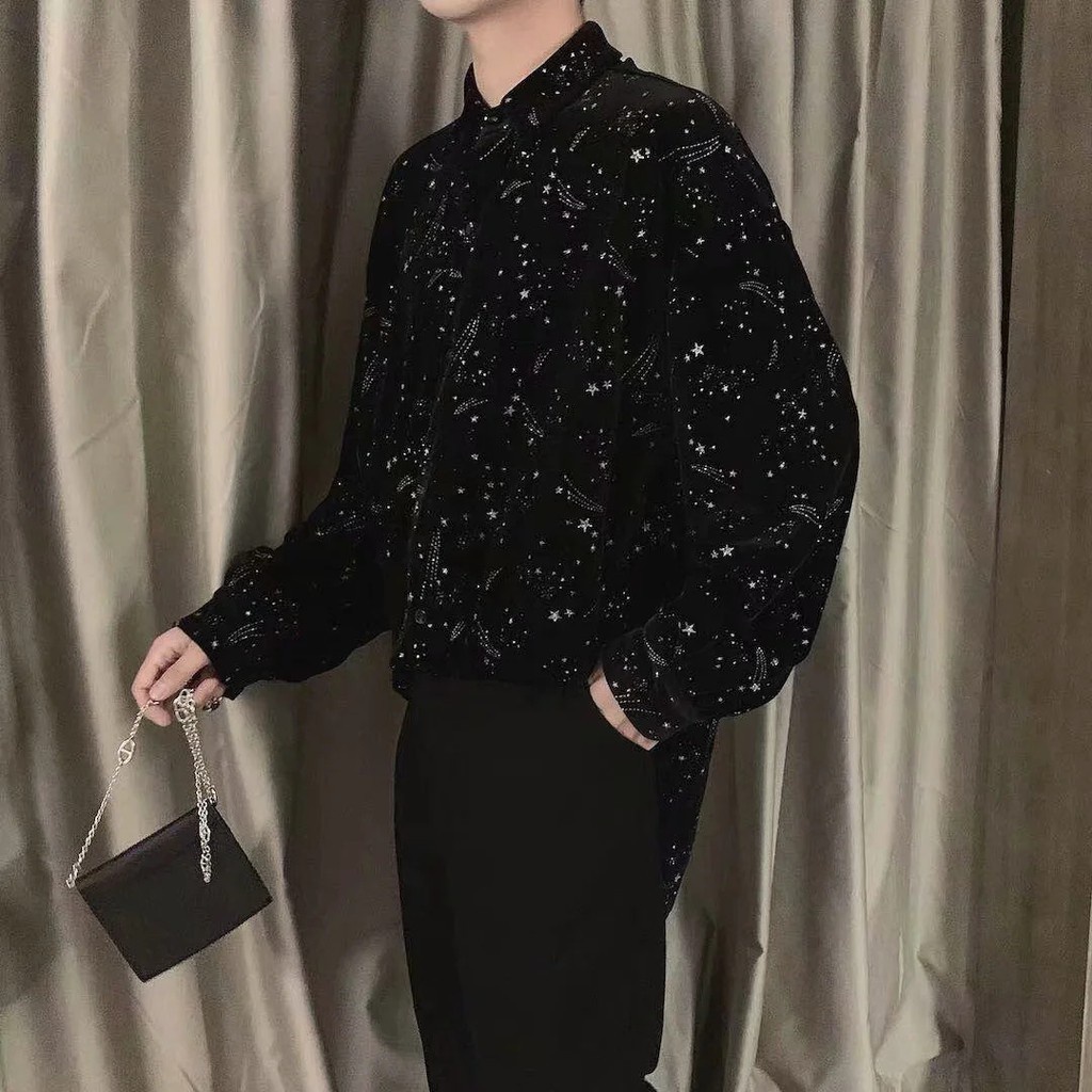 Áo sơ mi tay dài dáng rộng thiết kế đơn giả phong cách Hồng Kông thời trang xuân thu cho nam size M-3XL