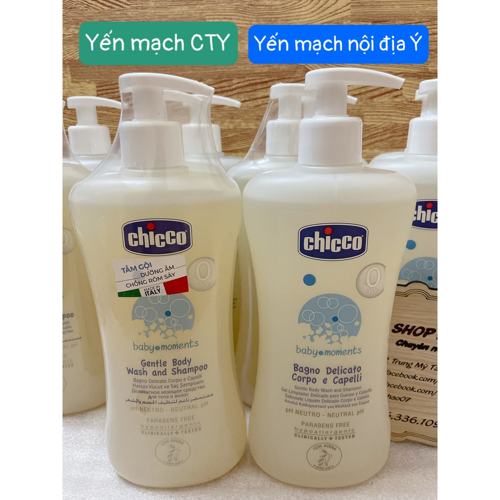 Sữa tắm gội Chicco 500ml cho bé chiết xuất từ yến mạch/ hoa cúc/ nha đam cho bé 0M+