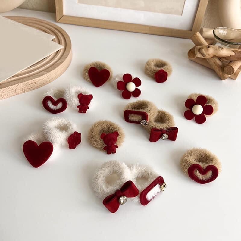 [Set 7 chiếc] dây buộc cột tóc co giãn phối lông nhung dễ thương