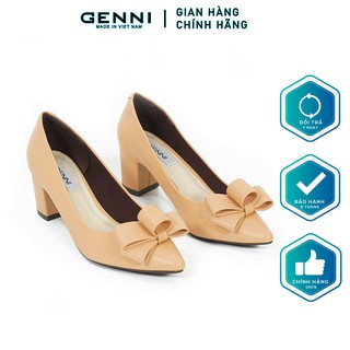 Giày gót vuông 5p nơ trơn ge024 - genni