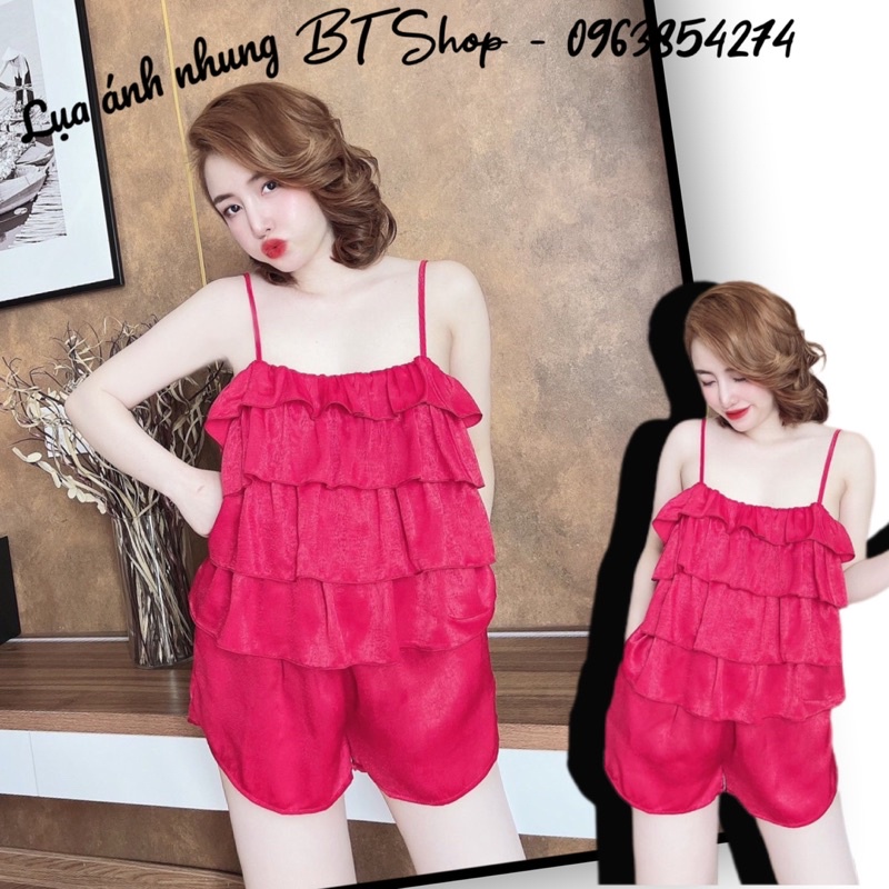 Đồ ngủ lụa latin 2 dây bèo tầng màu trơn freesize 42-57kg