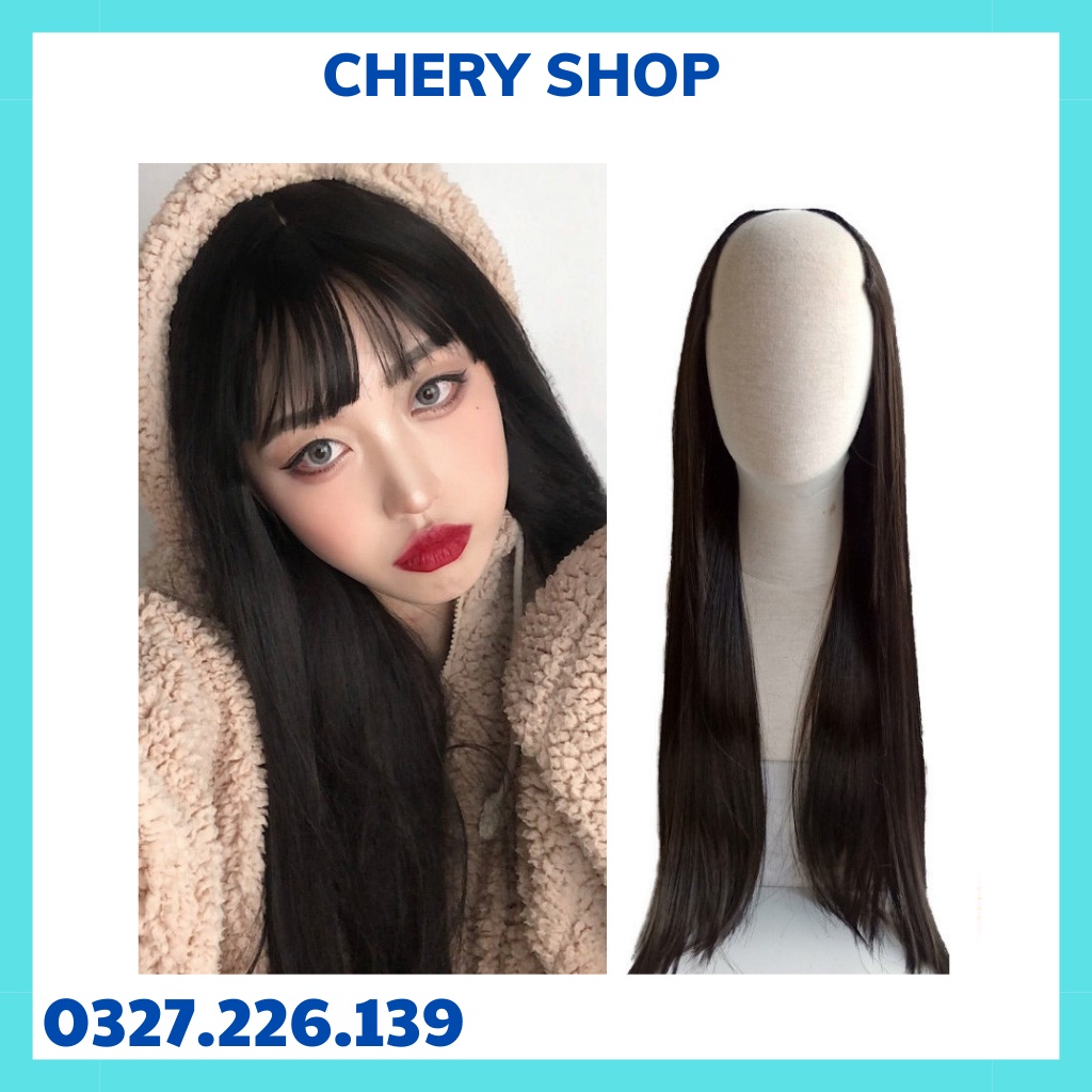 Tóc giả nữ đẹp  FREESHIP  kẹp U thẳng 60cm