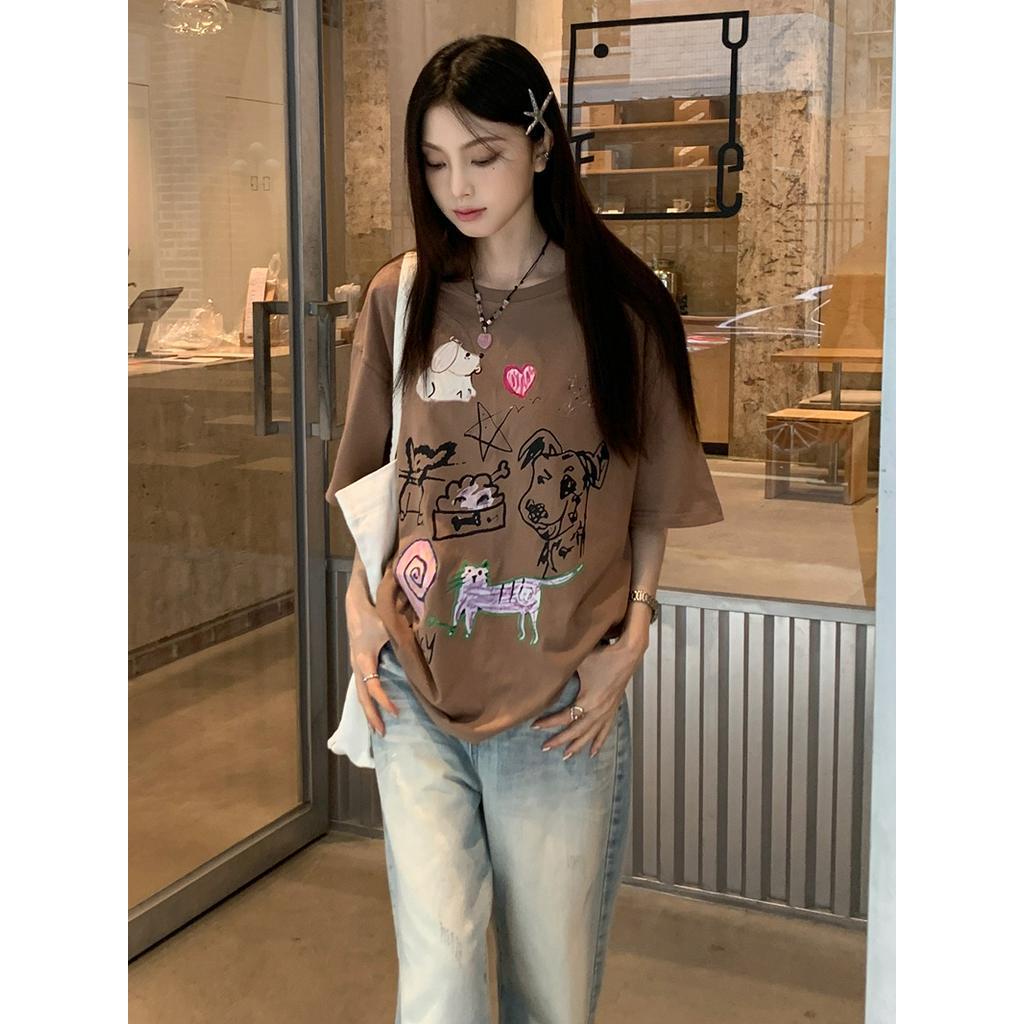 Áo Thun Dáng Rộng Ngắn Tay In Hình Động Vật Phong Cách Mới Mùa Hè 64163