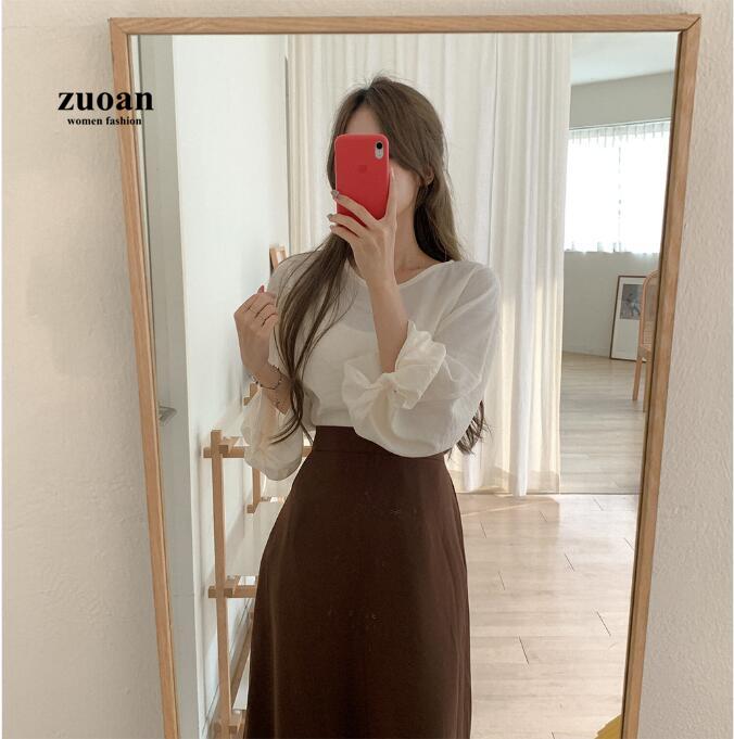 Chân váy dài SUXI lưng cao màu trơn phong cách Hàn Quốc cho nữ