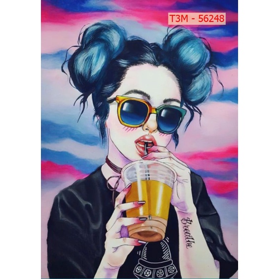 Tranh dán tường 3D trang trí quán trà sữa, ăn vặt nhận in theo yêu cầu liên hệ 0367199384