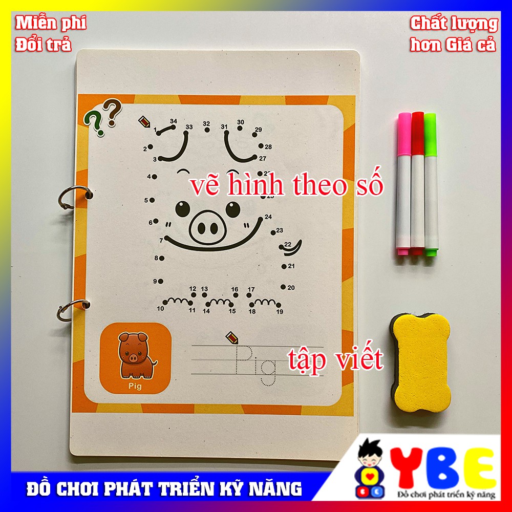 Đồ chơi tập viết và vẽ theo số chủ đề động vật vừa chơi vừa học phát triển kỹ năng học liệu montessori cho bé 2-6 tuổi